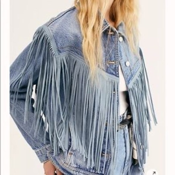 Free People Jackets & Blazers - Free People Blue Fringe Jean Jacket